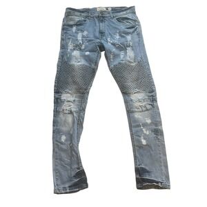 FWRD Denim Men's Size 34W x 32L Skinny Distressed Jeans Acid Wash Patches Edgy